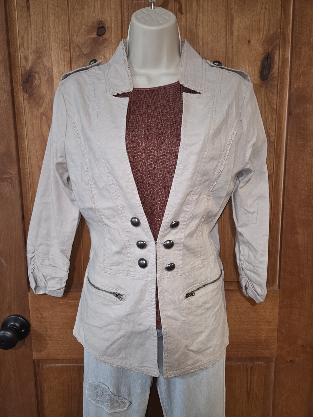 Vanity Light Beige Military-Style Utility Jacket